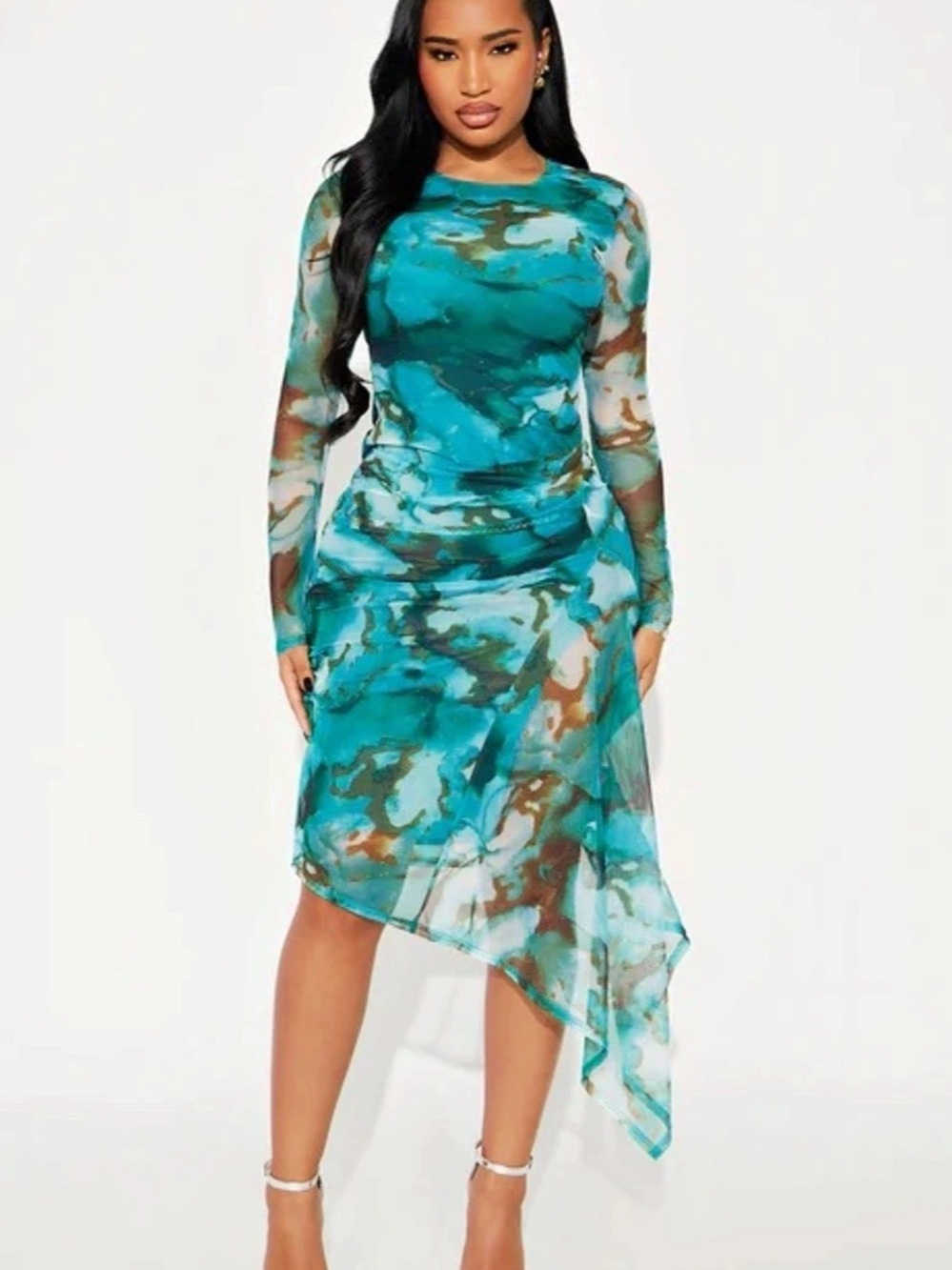 Windsor Attract And Allure Marble Print Midi Dress in Blue & Brown